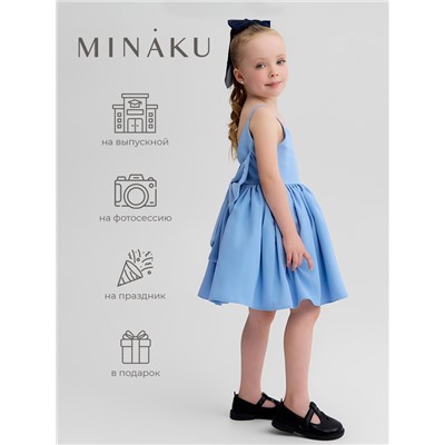 Платье нарядное для девочки MINAKU: Party Dress с бантом, голубой, рост 104-110 см