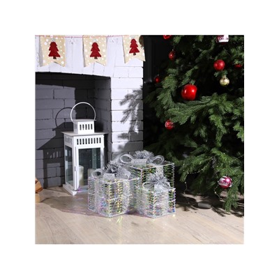 Светодиодная фигура «Блестящие подарки» 15, 20, 25 см, текстиль, металл, 220 В, свечение тёплое белое