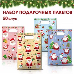Набор подарочных пакетов 50 штук 25*16,5 см. Деды Морозы