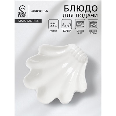 Блюдо для подачи ракушка Доляна White Label, 21.5×21×5.5 см, фарфор, белое