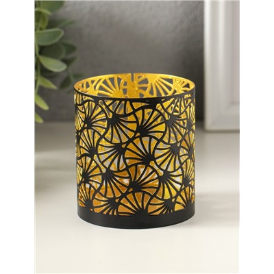 Металлический подсвечник «Цилиндр цветы», 7.5×7.5×8 см, чёрный с золотом