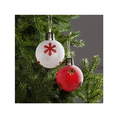 Набор ёлочных шаров «Снежинки», 2 шт., d=8 см, 1 LED, от батареек, свечение тёплое белое