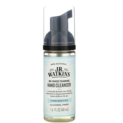 J R Watkins, No-Rinse Foaming Hand Cleanser, Unscented, 1.6 fl oz (48 ml)