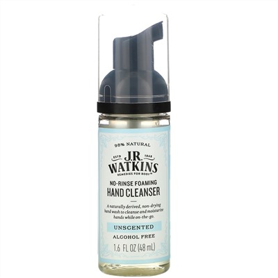 J R Watkins, No-Rinse Foaming Hand Cleanser, Unscented, 1.6 fl oz (48 ml)
