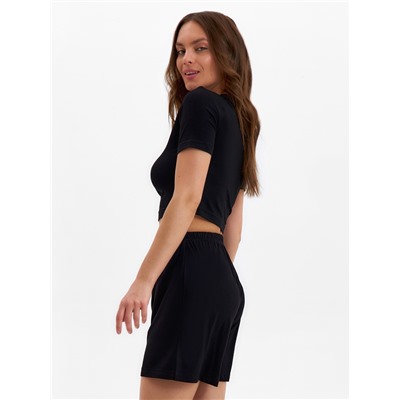 Пижама женская (футболка, шорты) MINAKU: Home collection, размер 48, чёрная