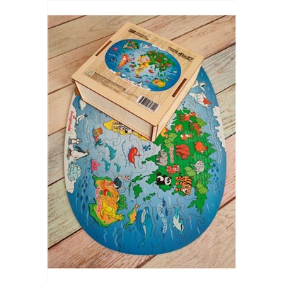 Фигурный пазл MAXI Карта мира. Животные, арт. 01122