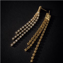 Серьги бижутерия висячие вечерние с камнями, цвет: золотистый и прозрачный, арт.012.070