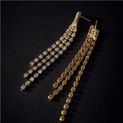 Серьги бижутерия висячие вечерние с камнями, цвет: золотистый и прозрачный, арт.012.070