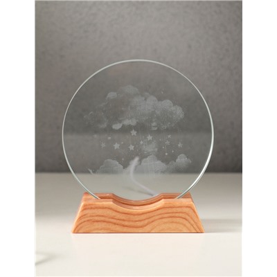 Световая фигурка стекло «Диск. Голограмма: Облако со звёздами», 5×LED, d=10 см, USB, 10×4×11.4 см