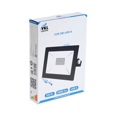 Прожектор светодиодный VKL Electric 200 Вт, 18 000 Лм, 6500 К, IP65, холодный белый свет, 220 В, чёрный