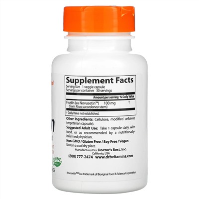 Doctor's Best, физетин с Novusetin, 100 мг, 30 вегетарианских капсул