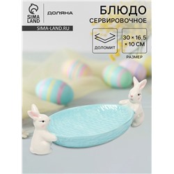 УЦЕНКА Блюдо сервировочное Доляна «Зайка», 30×16.5×10 см, доломит, голубой