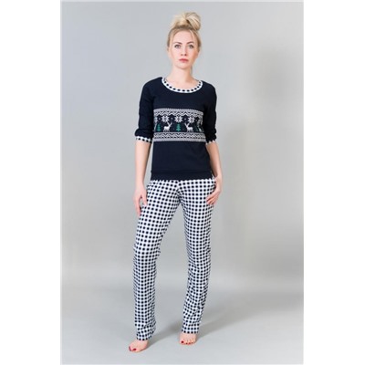 Женский домашний костюм с брюками 21 (Бело-синий)