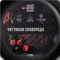 Сковорода Wild Kitchen, d=26 см, лопатка и губка в комплекте, чугун