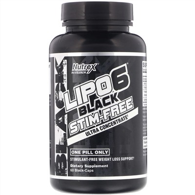 Nutrex Research, LIPO-6 Black Stim-Free, ультраконцентрат для снижения веса без стимуляторов, 60 черных капсул
