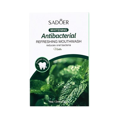 Ополаскиватель для полости рта антибактериальный SADOER, мята, 10 шт. по 13 мл