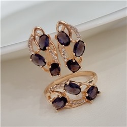 Комплект ювелирной бижутерии коллекция "Дубай" серьги и кольцо 17 р, покрытие позолота, вставка: фианиты, цвет: фиолетовый, арт.215.518-17