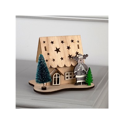 Светодиодная фигура «Дом с оленем» 11×15×3 см, дерево, батарейки LR41×3 (в комплекте), свечение тёплое белое