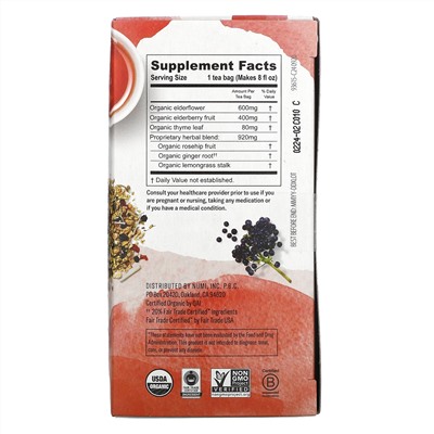 Numi Tea, Organic, Immune Support, Caffeine Free, 16 Non-GMO Tea Bags, 1.13 oz (32 g)