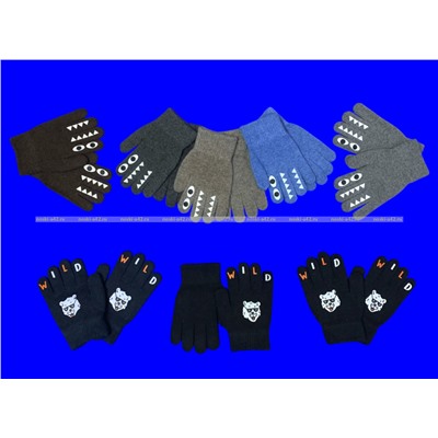 Перчатки детские, подростковые с начесом с прикольным принтом арт. 0703