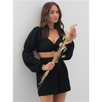 Кроп-топ с длинными рукавами MIST, черный, р-р XS