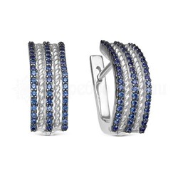Серьги из серебра с кварцем сапфир родированные 925 пробы с-7163р108