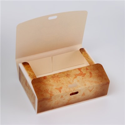 Коробка подарочная новогодняя складная, упаковка, «Олени и снежинки», 16×12×5 см