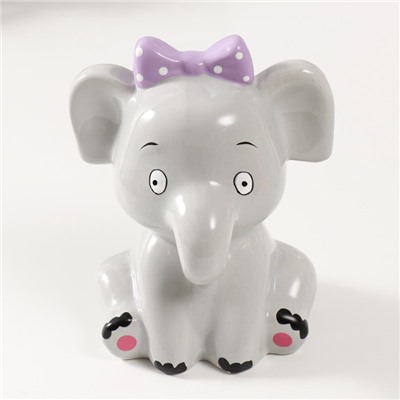 Копилка для денег «Серый слонёнок с бантом», керамика, 12.4×9.9×14.2 см