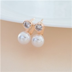 Серьги с жемчугом ювелирная бижутерия коллекция "Дубай", покрытие позолота, вставка: фианиты и искусственный жемчуг, арт.213.586