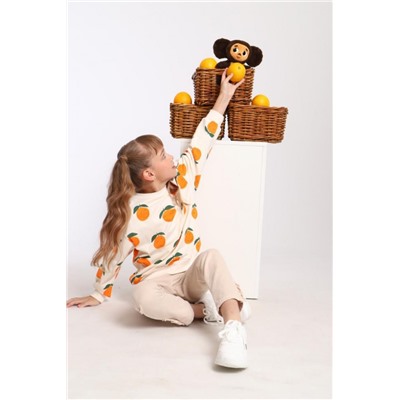 Свитшот для девочки Цветочки арт. СД-013-056 (Крем/апельсины)