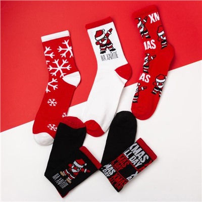 Носки мужские новогодние KAFTAN XMAS, набор 5 пар, размер 41-44 (27-29 см)