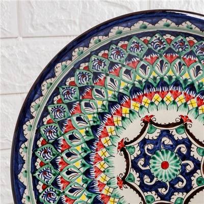 Ляган узбекский Риштанская Керамика «Узоры», d=33 см, глубокий, синий