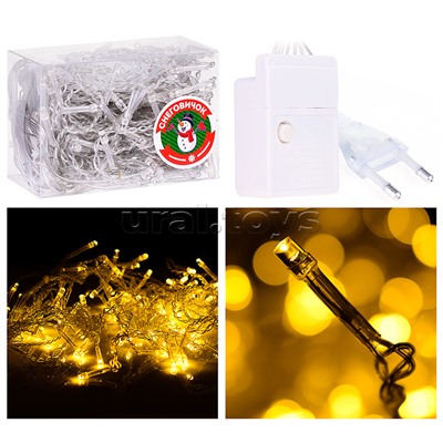 Электрогирлянда светодиодная 3 м, 96 ламп, теплый