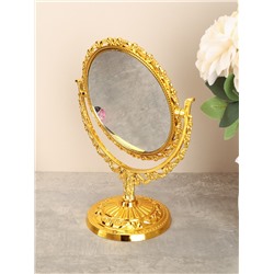 Зеркало настольное ажурное двустороннее 26 см круглое / YDW-08 /уп 48/золото