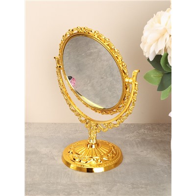 Зеркало настольное ажурное двустороннее 26 см круглое / YDW-08 /уп 48/золото