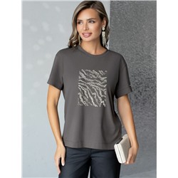 Нарядная футболка с принтом фольгой из премиального хлопка с эластаном