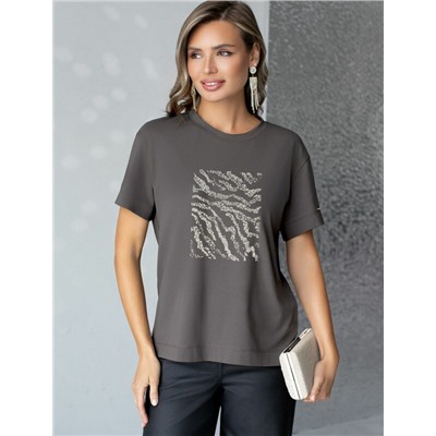 Нарядная футболка с принтом фольгой из премиального хлопка с эластаном