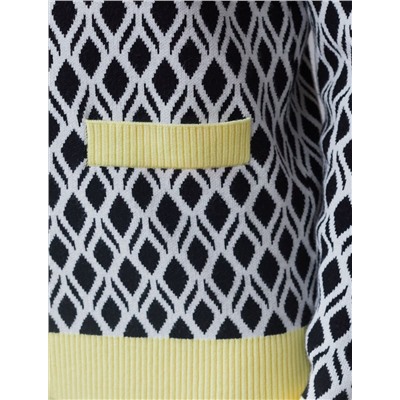 Кардиган с V-вырезом жаккардовой вязки с принтом ромб