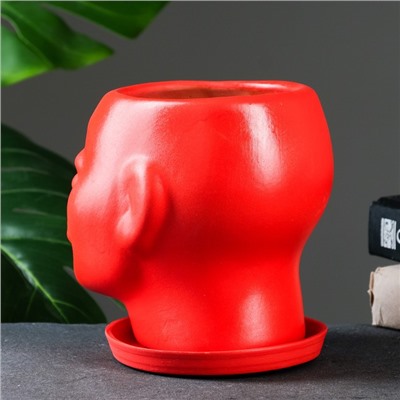 Декоративный горшок для цветов «Голова», 1.3 л, 16×16×14 см, керамический, с поддоном, красный