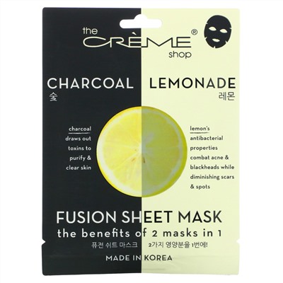 The Creme Shop, Fusion Beauty Sheet Mask, Charcoal Lemonade, 5 Sheets, 4.40 oz (125 g)