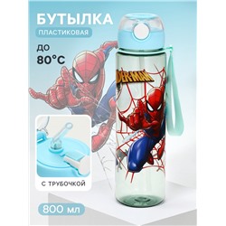Бутылка для воды пластиковая с трубочкой «Супергерой», 800 мл