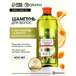 Шампунь для волос, витаминный эликсир, аромат облепихи, 400 мл, Рябина