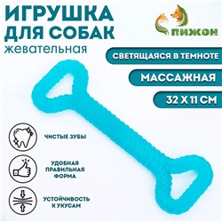 Жевательная игрушка для собак «Большая кость», светящаяся, массажная, 32×11, синяя