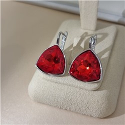 Серьги с кристаллом под Swarovski ювелирная бижутерия коллекция "Дубай" покрытие посеребрение, вставка: стекло, цвет: красный, Уценка, арт.08.5694 (414.577 )