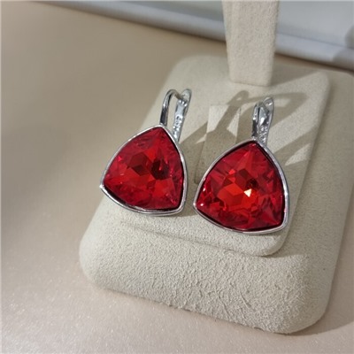 Серьги с кристаллом под Swarovski ювелирная бижутерия коллекция "Дубай" покрытие посеребрение, вставка: стекло, цвет: красный, Уценка, арт.08.5694 (414.577 )