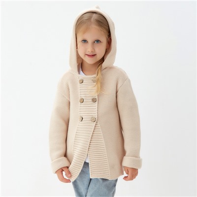 Джемпер вязаный детский с капюшоном MINAKU, цвет бежевый, рост 110 см