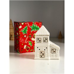 Фигурка светящаяся «Домик с верандой», керамика, белый с золотом, 9.5×6×12.5 см