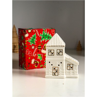 Фигурка светящаяся «Домик с верандой», керамика, белый с золотом, 9.5×6×12.5 см