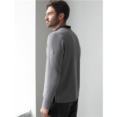 Лонгслив из мягкого фактурного трикотажа с плетеным воротником поло на молнии