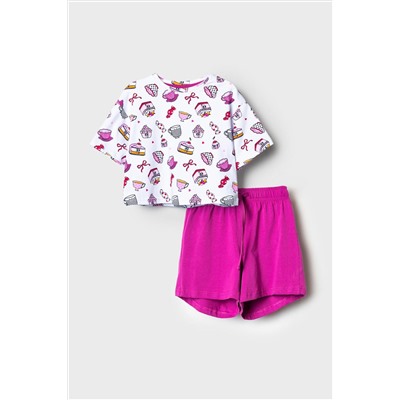 Комплект трикотажный для девочек: фуфайка (футболка), шорты PLAYTODAY, 1239769